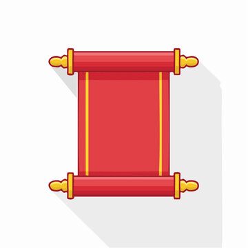 Red scroll with gold accents and long shadow