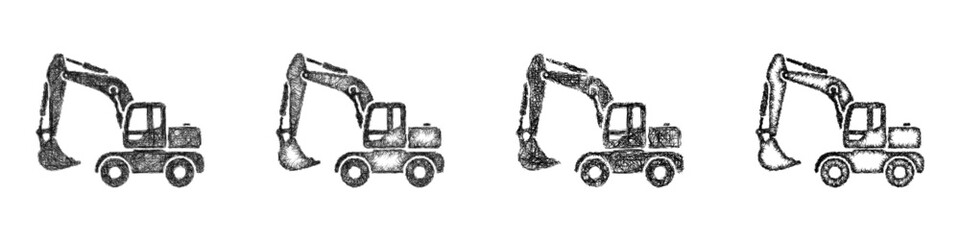 Sketch black and white wheeled excavator icon design set © David Zydd