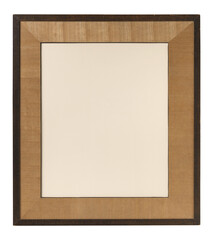 Fototapeta premium Vintage wooden picture frame with wood mat board isolate on transparent background (png). Classic brown border template with empty blank paper center. High-quality rustic art gallery mockup asset.