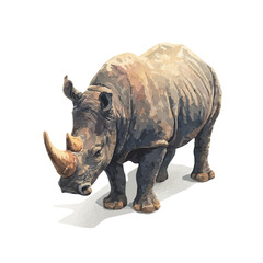 Fototapeta premium Detailed watercolor painting of Rhinoceros, isolated on white background
