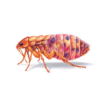 Watercolor drawing of Flea, on clean white background
