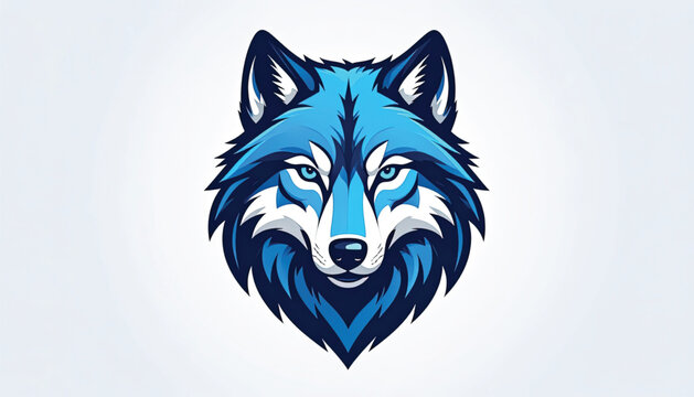 Blue wolf head illustration closeup portrait.