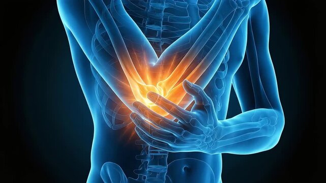 Medical 3D animation depicting elbow joint pain and fracture pain.