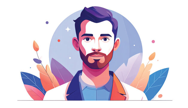 Illustration of a smiling bearded man.