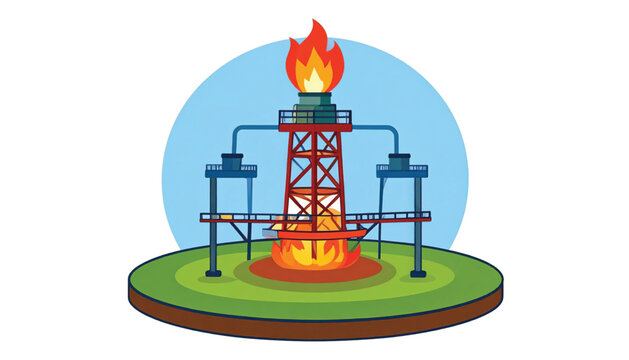 Industrial oil well drilling rig burning.