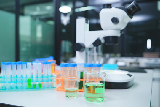Laboratory with Microscopes and Chemical Solutions for Research Purposes