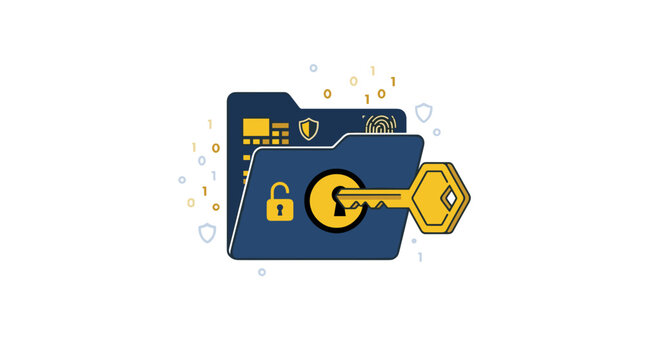 Digital security concept with a locked folder and a key representing data protection and access control Vector