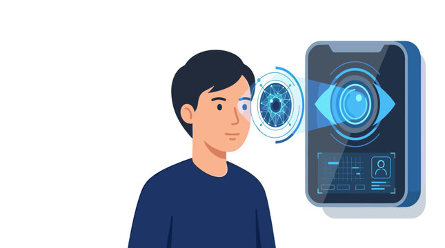 Biometric Eye Scan Technology for Security and Identification on Smartphone Vector