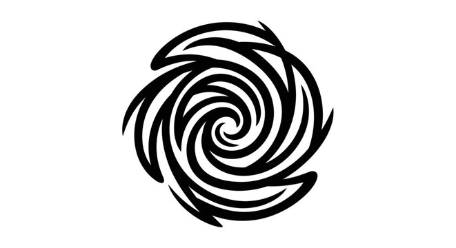 Hypnotic black and white spiral pattern creates an optical illusion of depth and motion on a clean background.