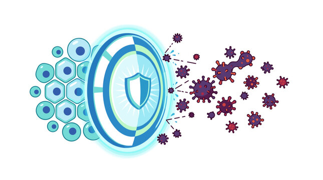 Immune system protecting cells from virus attack with shield and antibodies Vector