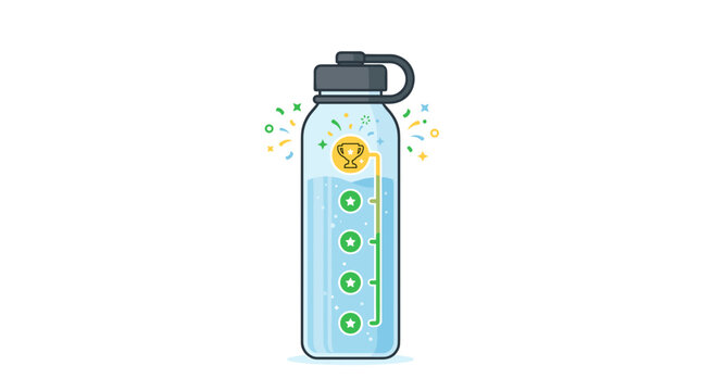 Water bottle with trophy and progress markers symbolizing hydration goals and achievement Vector