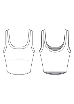 Crop top tank top vector illustration technical drawing with front and back views