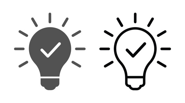 Two simple light bulb icons featuring a check mark design on a clean white background