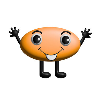 3d orange oval, oval character, 3d shape cartoon