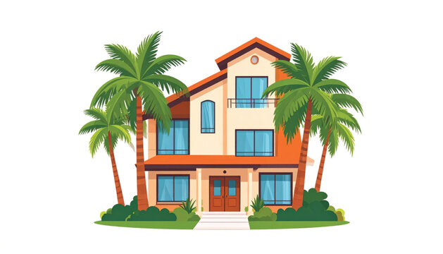 Two Story House With Orange Trim.