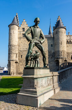 Lange Wapper statue at Het Steen (medieval fortress) in Antwerp, Belgium