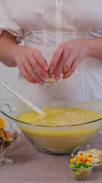 step by step recipe Christmas Easter bread Panettone krafin preparing soft layered Easter cruffin dough dried fruits, orange zest, poppy seeds and butter during homemade sweet bread baking process