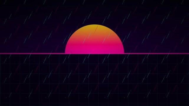 Retro Futuristic Synthwave Rain Neon Vector Motion Art