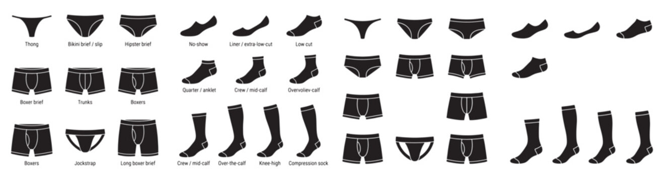 Men's Underwear And Socks Types Infographic Showing Briefs Boxers Thongs Jockstraps And Sock Styles