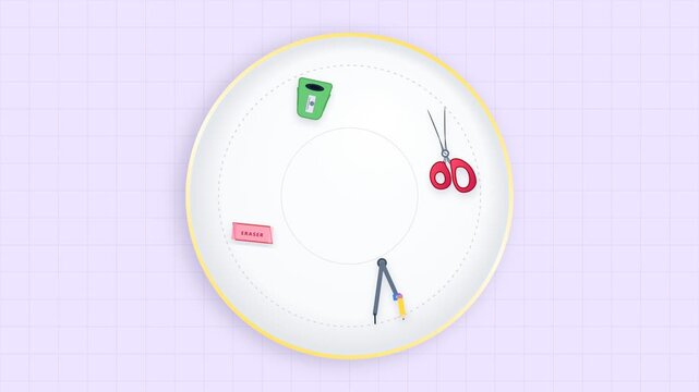 Desktop Stationery Office Platter Pen Ruler Scissors Animation