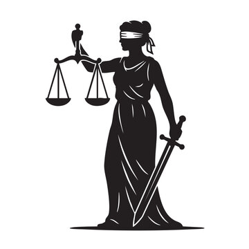 Woman justice symbol with scales sword fashion illustration silhouette