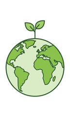 Obraz premium Minimalist green planet earth icon with a stylized sapling tree growing from the north pole, isolated on white. Eco-friendly concept