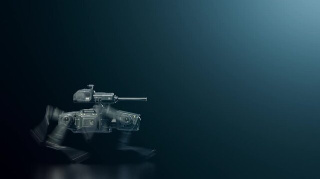 Autonomous combat robot on dark background
