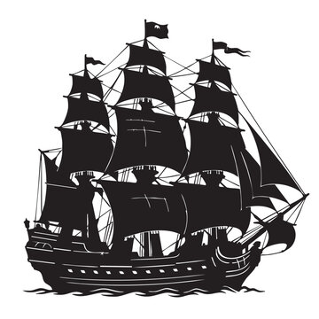 Pirate ship silhouette vector isolated on a white background