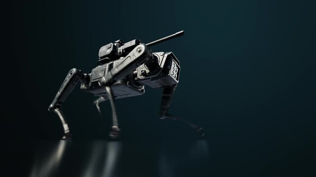 Futuristic Armed Quadruped Robot in Motion