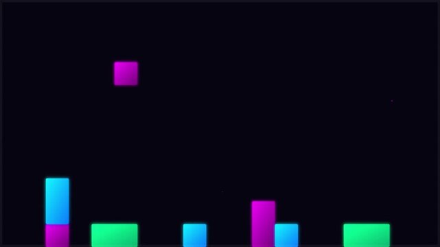 abstract digital blocks falling like tetris in neon shades