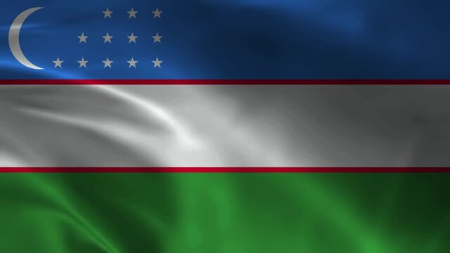 Uzbekistan flag animation with realistic fabric texture and dramatic lighting