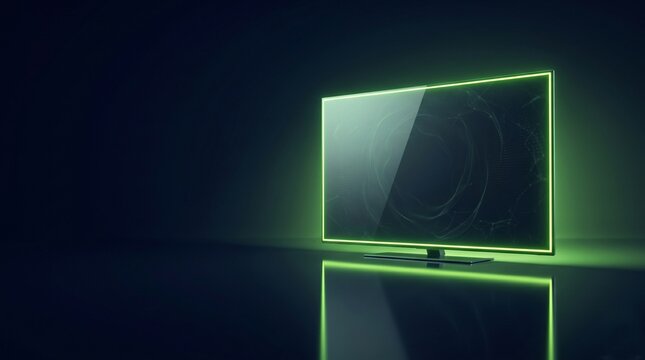Modern smart TV with glowing green neon frame