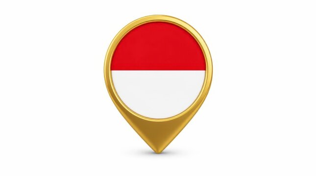 Elegant Golden Location Pin Featuring the Indonesian Flag, Isolated on Transparent Background