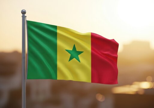 Waving flag of senegal on a flagpole