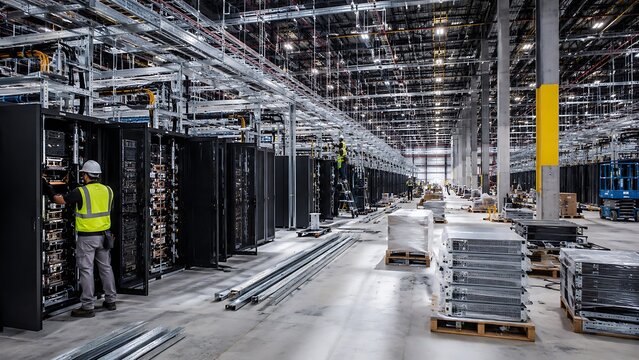 Hyperscale Data Center Infrastructure Deployment with Enterprise Server Installation, Cloud Computing Expansion, Artificial Intelligence Operations and Digital Technology Development Concept