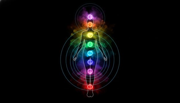 Human energy body chakras and spiritual healing illustration