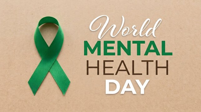 World mental health day awareness ribbon and typography