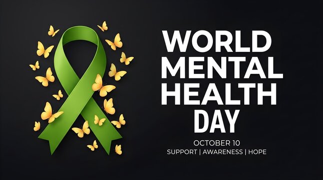 World mental health day awareness ribbon and butterflies