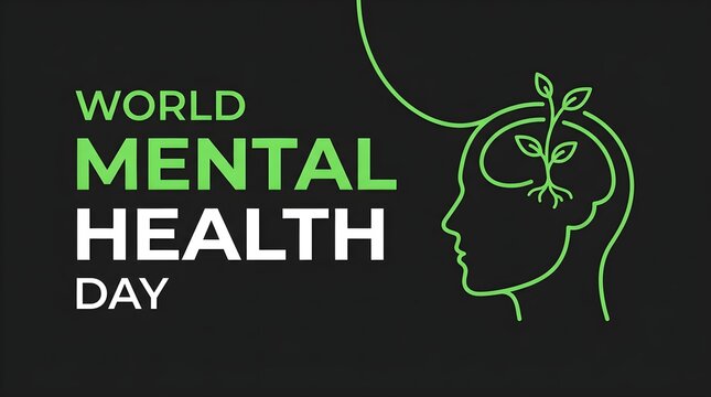 World mental health day awareness graphic with plant symbol
