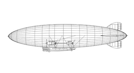 Detailed 3D CAD Wireframe Model of a Vintage Zeppelin Airship for Aerospace Engineering Design © Rishi