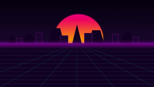 Cyberpunk Retro Futuristic City Night Background Animation