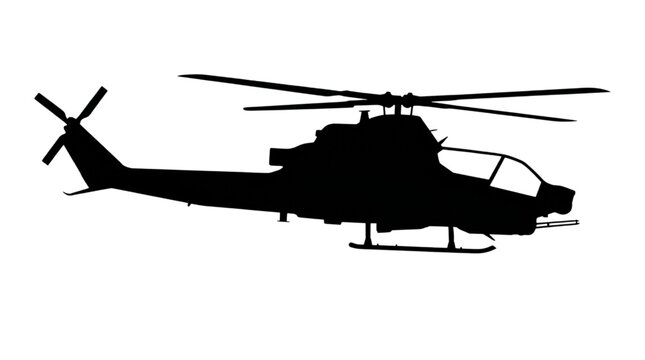 Detailed computer-aided design silhouette of a tactical combat helicopter, perfect for engineering visualization and schematic representation