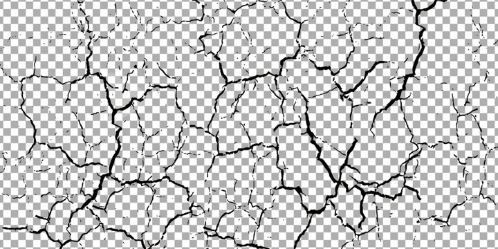Ground cracks, breaks on land surface from earthquake isolated on transparent background. Vector realistic set of fissure in ground, crevices from disaster or drought, black fractures top view