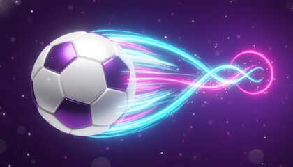 Naklejka premium Futuristic soccer ball with glowing neon energy trails