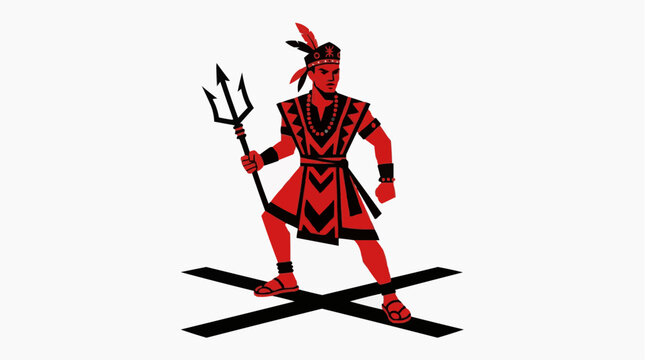 Exu Orix&aacute; Crossroads Communication Trident Red Black, Afro-Brazilian Candombl&eacute; Flat Illustration Vector