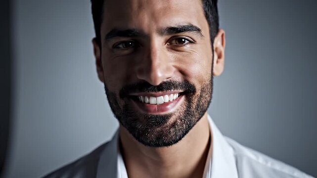 Smiling man with beard portrait.