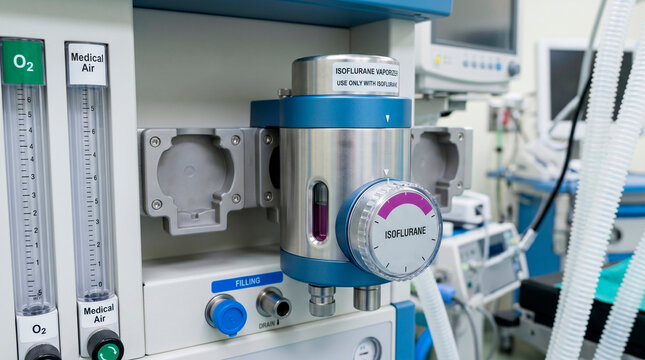 Isoflurane vaporizer on anesthesia machine in operating room