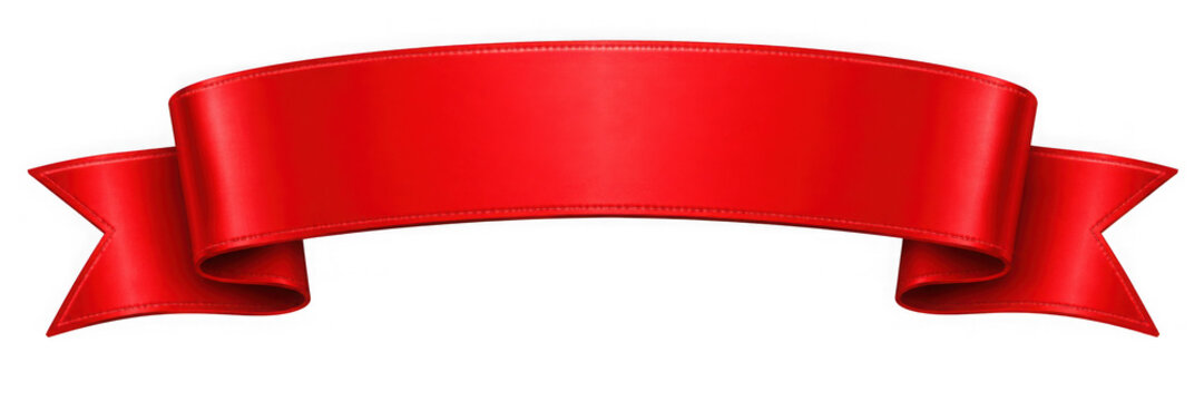 Red ribbon banner, curve badge, label, title box, clip art, png isolated on transparent background.