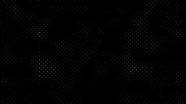 Seamless 4k abstract technology backdrop with randomly moving dots and grid lines, digital data matrix animation, black background, led halftone and moire texture
