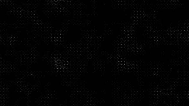 4k looping abstract technology background featuring random dots and grids on a dark black surface, digital data wave animation with glowing matrix particles and halftone effects